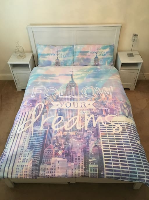 Double bed, clean sheets.