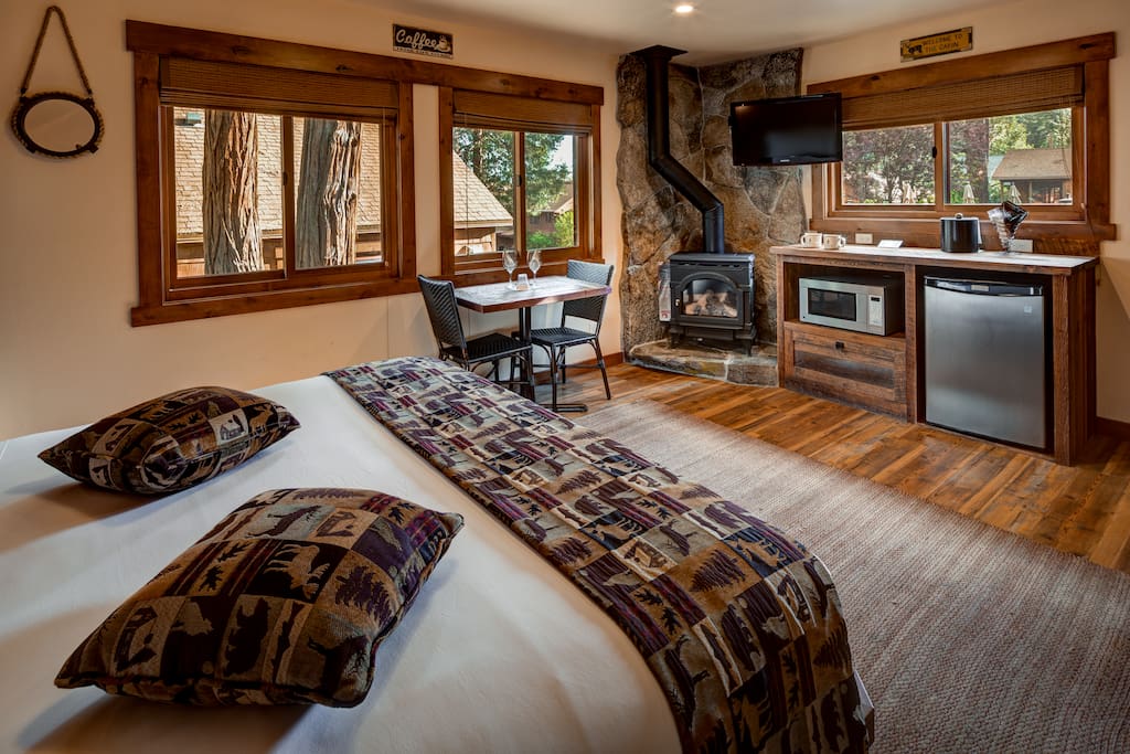Keep warm next to the gas fireplace.