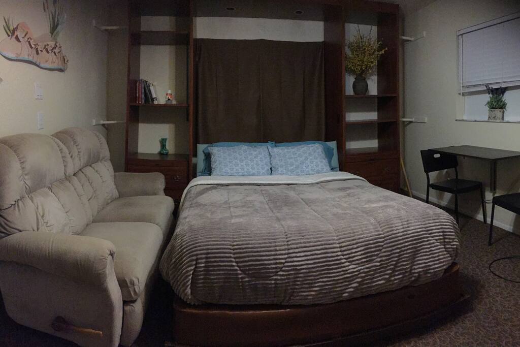 When the bed is down space is limited to one side