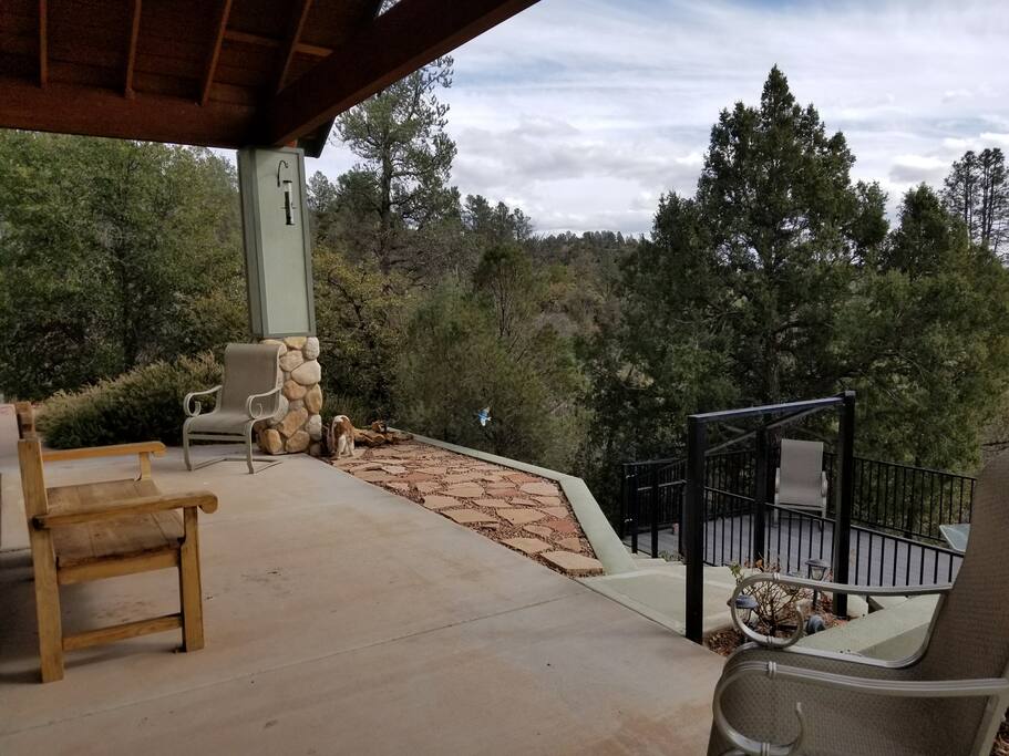 Front Porch and deck with long range mountain views