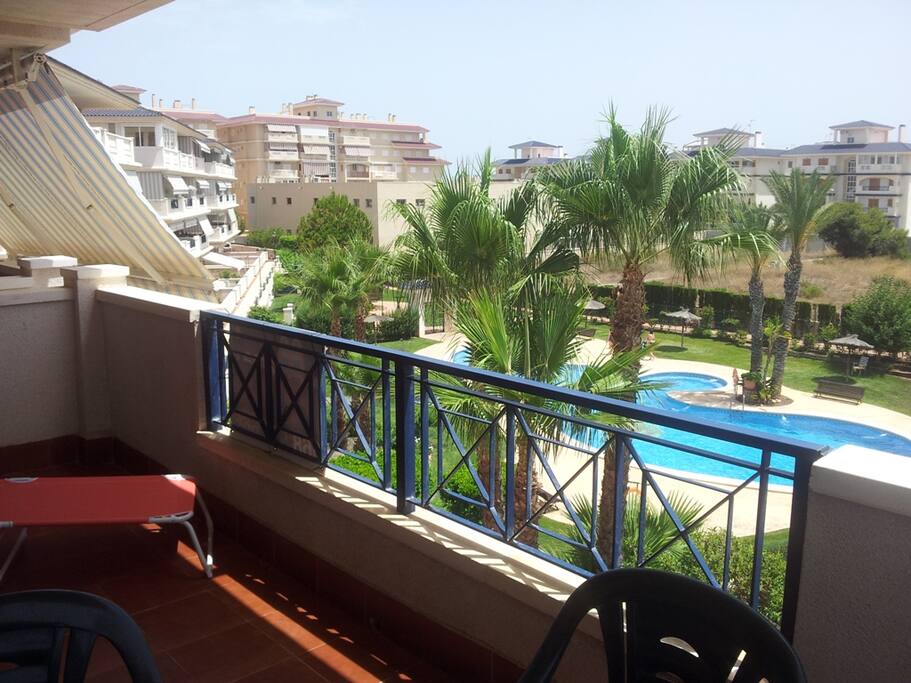 south facing terrace with pool view