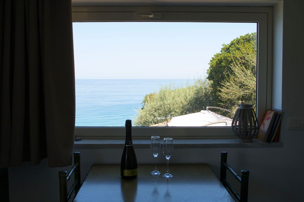 views out to the sea and pool