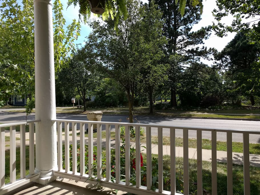 Front porch view (I spy a lending library and bus stop)