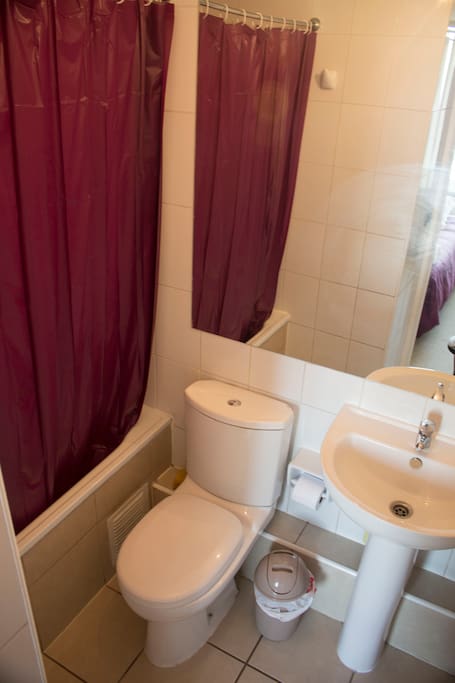 The bedroom have a private bathroom with tub