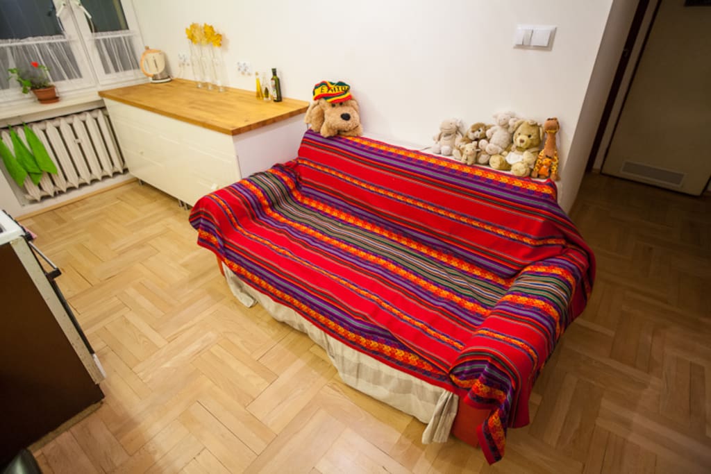 Famous red sofa - heart of the kitchen :)