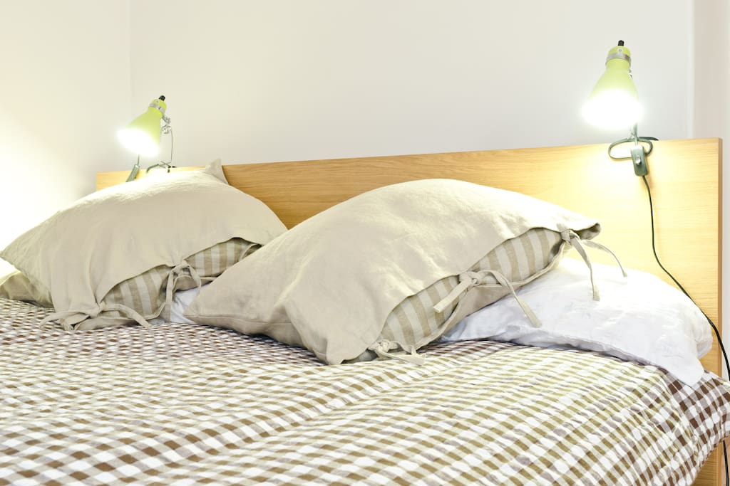 The lovely comfortable bed.