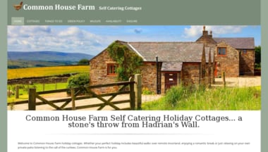 The image shows the exterior of a stone-built cottage nestled in a rural landscape. Lush green fields stretch in the background, with the cottage featuring a slate roof and wooden fence at the foreground. The site is accessible and invites exploration of the surrounding countryside.