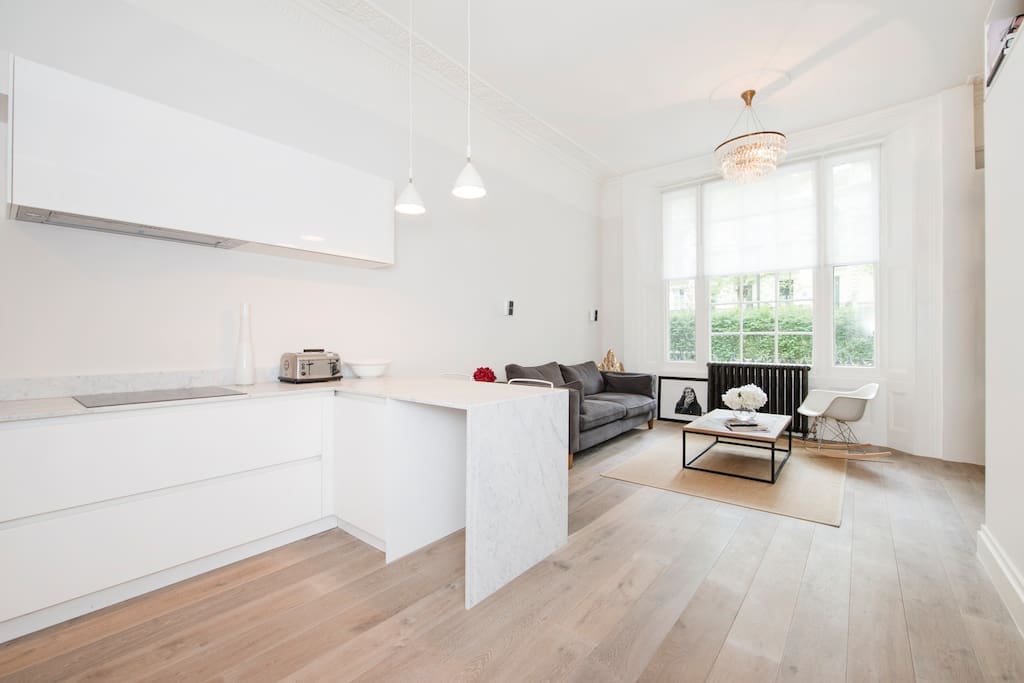 open plan kitchen sitting room