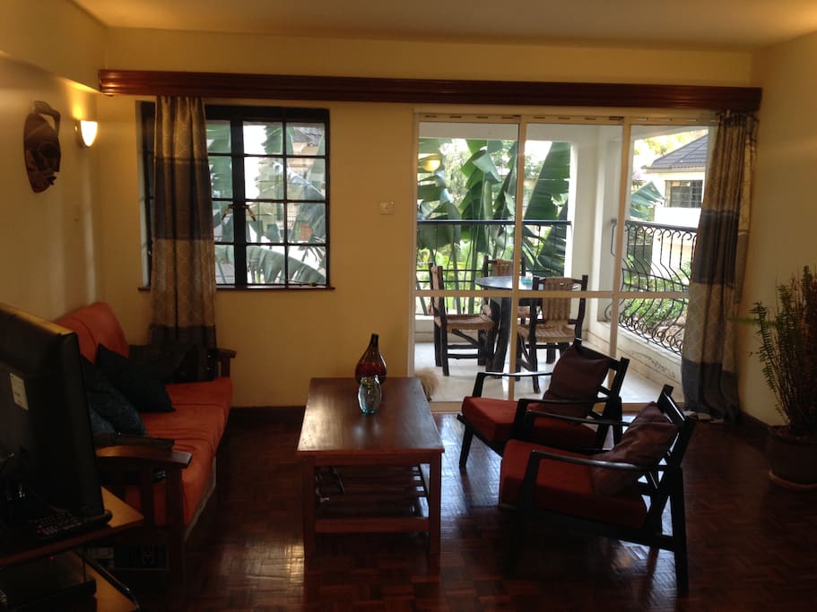 The living room and porch