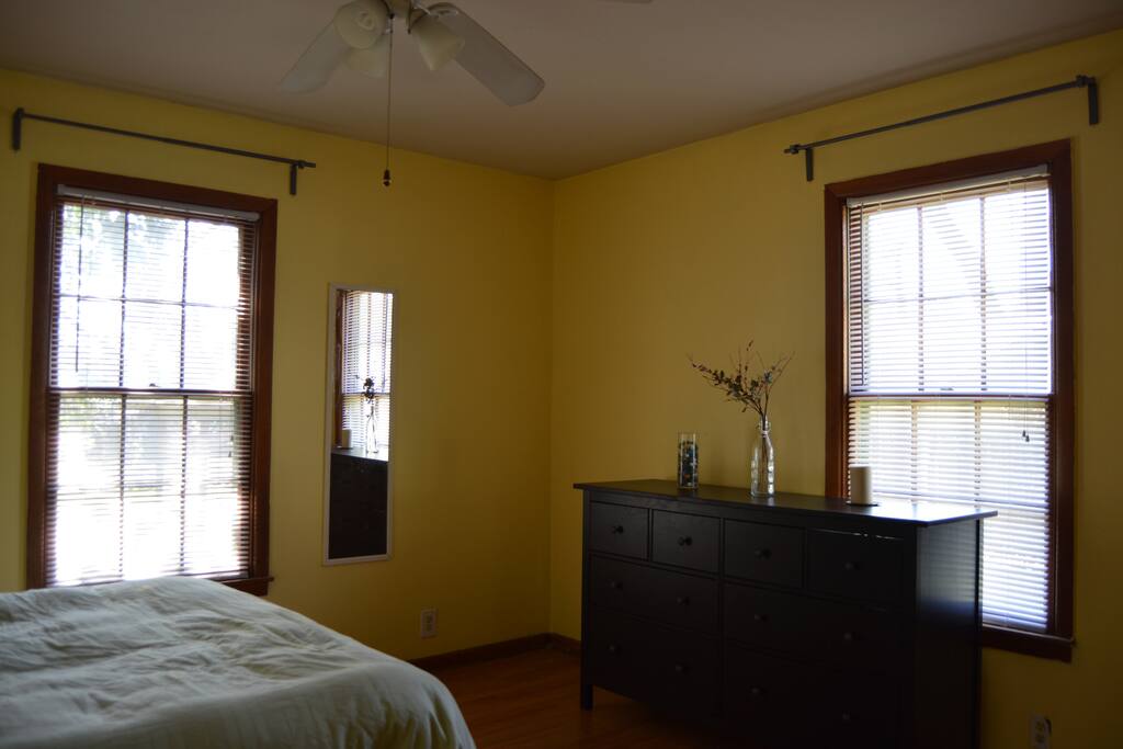 Master bedroom with view of backyard.