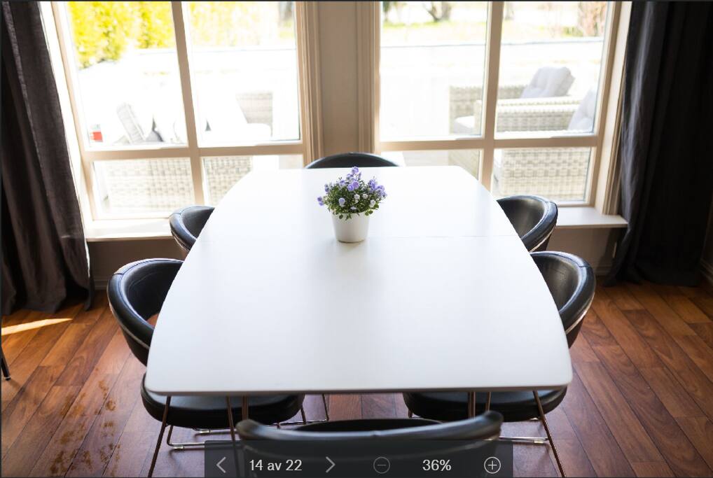 The dinnertable. There are 8 chairs in the apartment