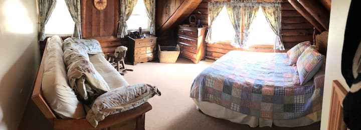 Cowpoke room can sleep 4 guests. Full size bed and a Futon
