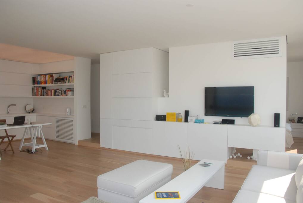 living room and open modern kitchen