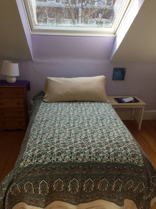 Comfortable bedding and cozy place to hang out.
