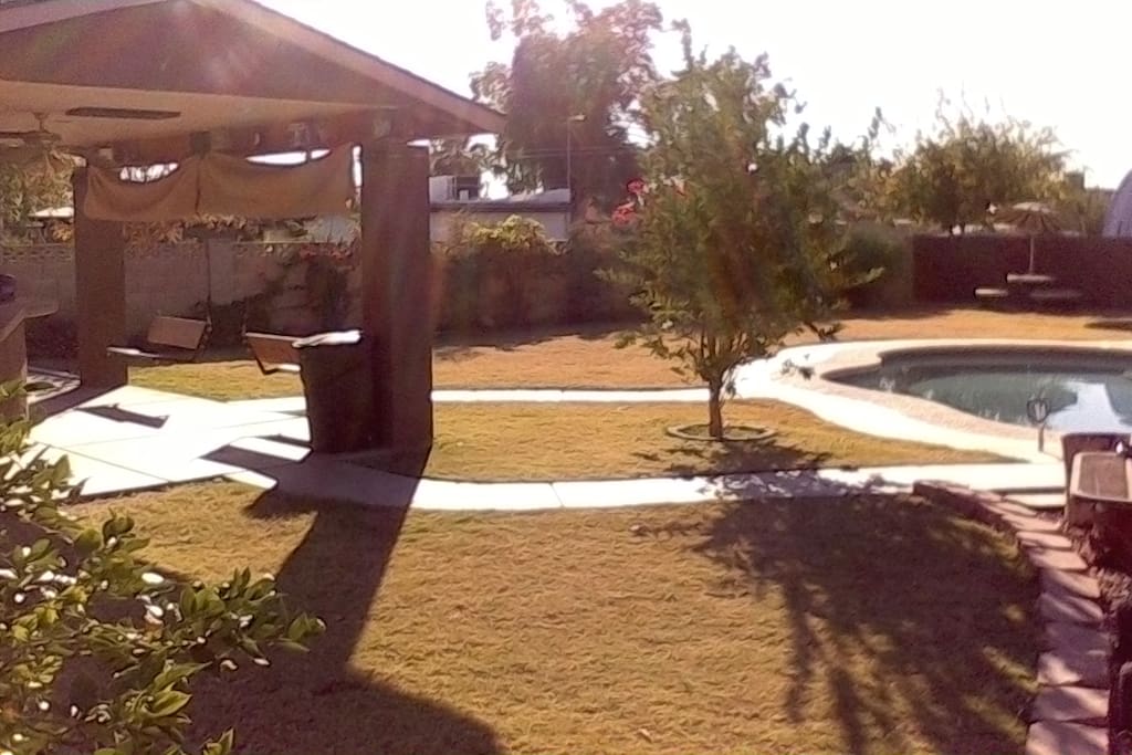 Pool, BBQ, Burn Pit Area. View from camper.