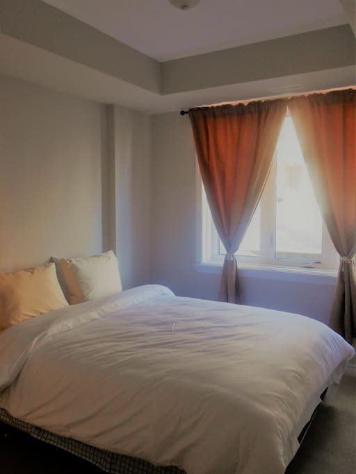 Bedroom queen size bed and closet