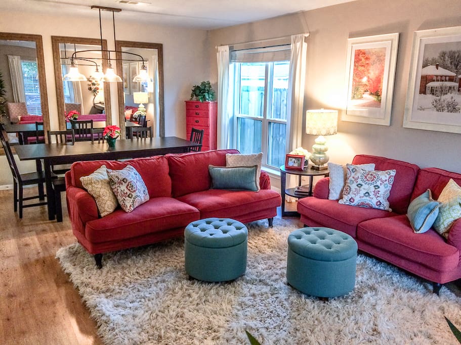 Open parlor with separate dining area