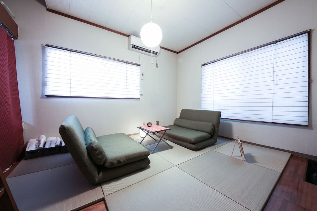 2 green sofas on Tatami (Japanese Traditional Flooring)#2