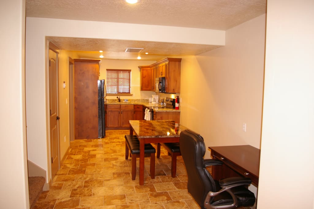 Beautiful spacious kitchen, dining and work space.