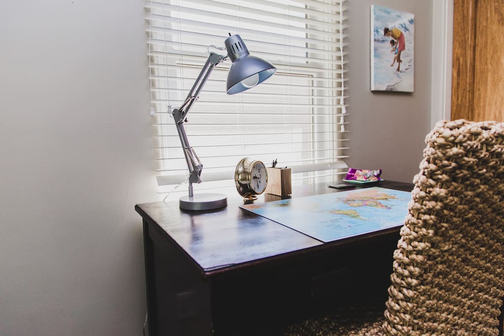 Desk, chair, lampB