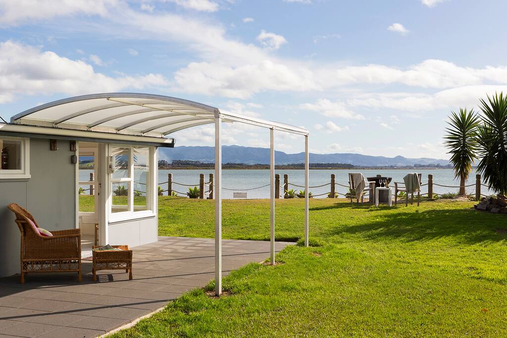 A covered patio to provide protection from the weather.