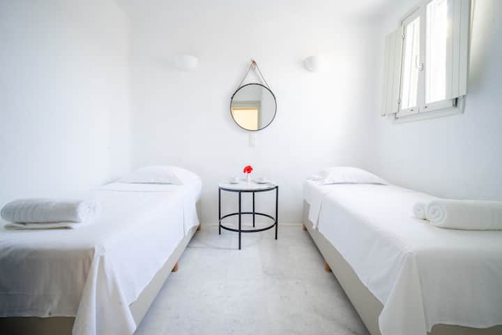 غرفة النوم رقم3 بسريرين فرديين (يمكن ربطها بسرير واحد)