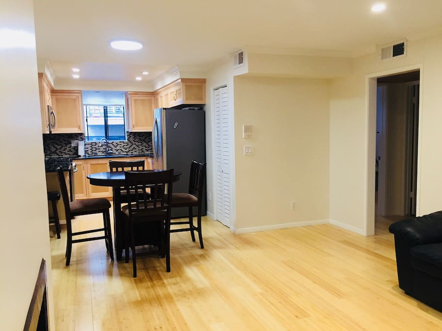 Large living/dining room space.