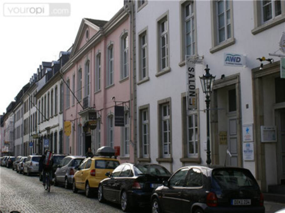 Blick auf das Apartment vom Viktualienmarkt Carlsplatz aus.