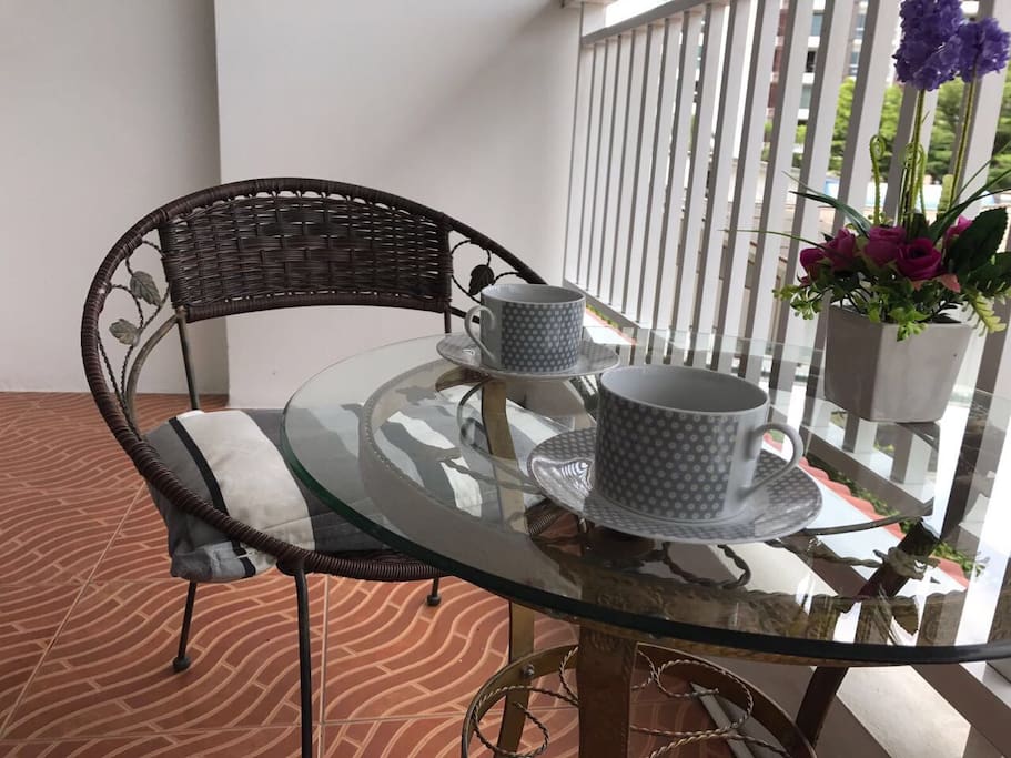 Tea for two on the balcony.