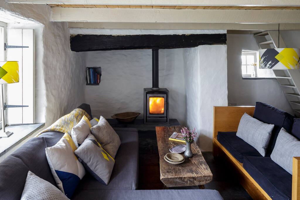 Main living room with woodburning stove