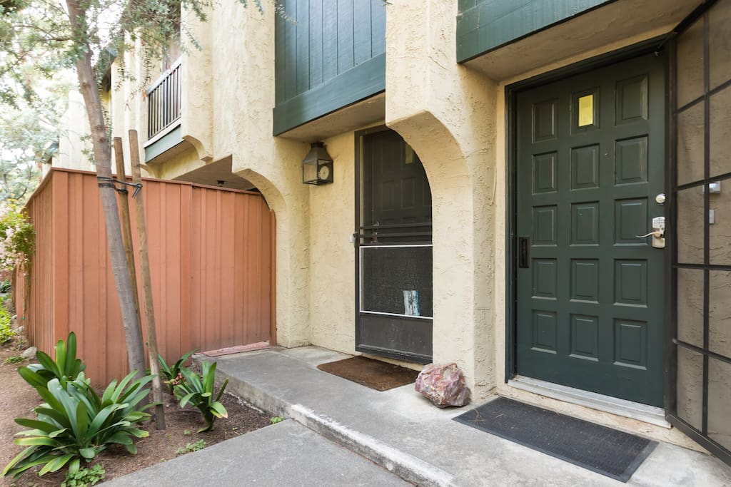 Front door. Combination lock for convenience.