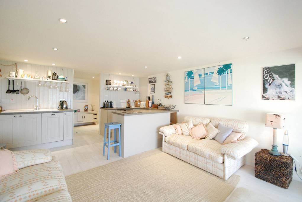 Living area with galley kitchen