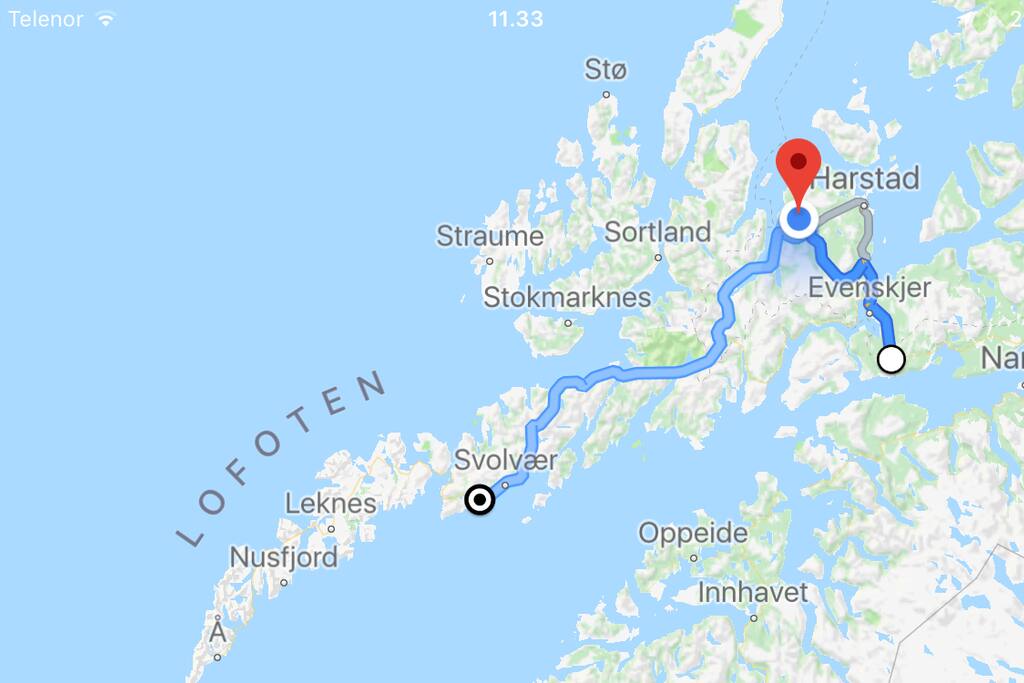 Fra huset er det en time til Evenes flyplass og ca 2timer til hjertet av Lofoten ! Kort vei til Vesterålen og videre til Andøya.