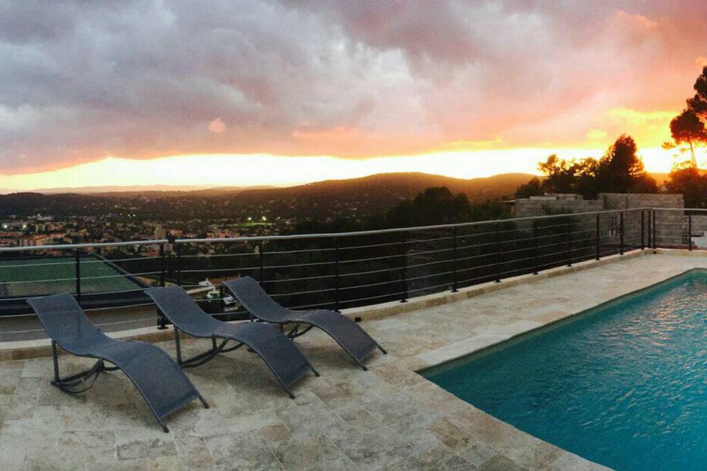 coucher de soleil vue de la terrasse