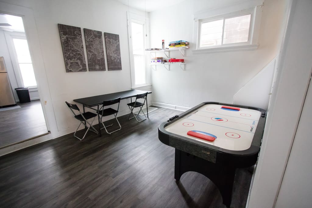 Game room with air hockey