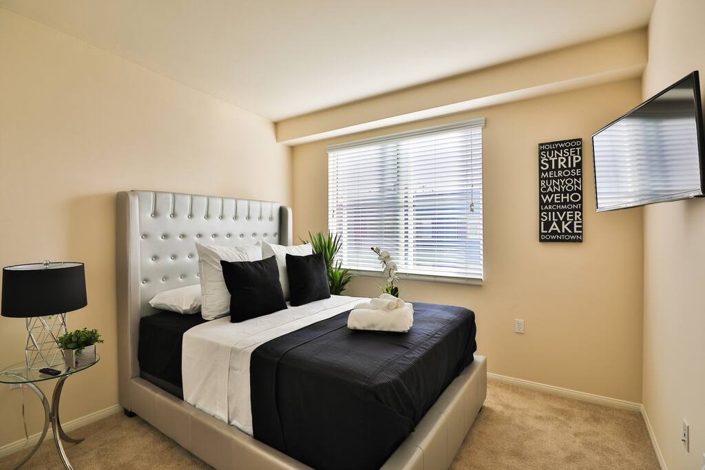 Large Plush Queen Bed with 32" HDTV