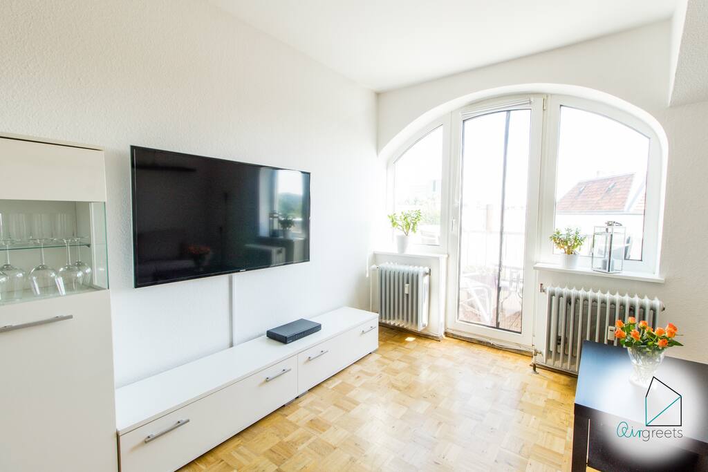 From the living room you reach the balcony.