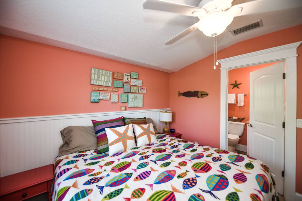 Master bedroom with king bed and private bathroom