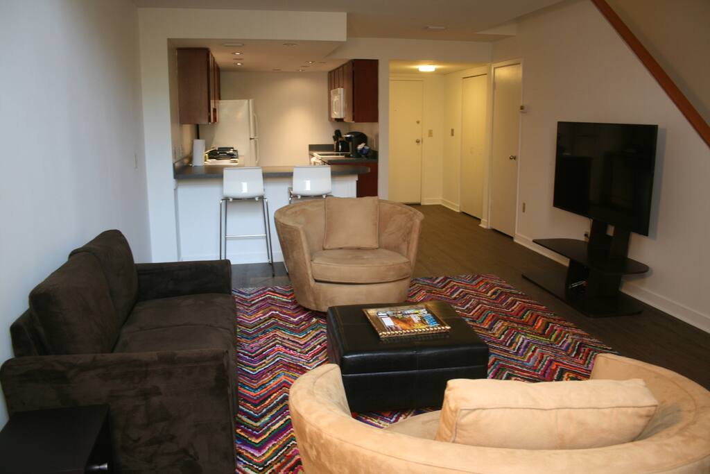 Living room looking into kitchen