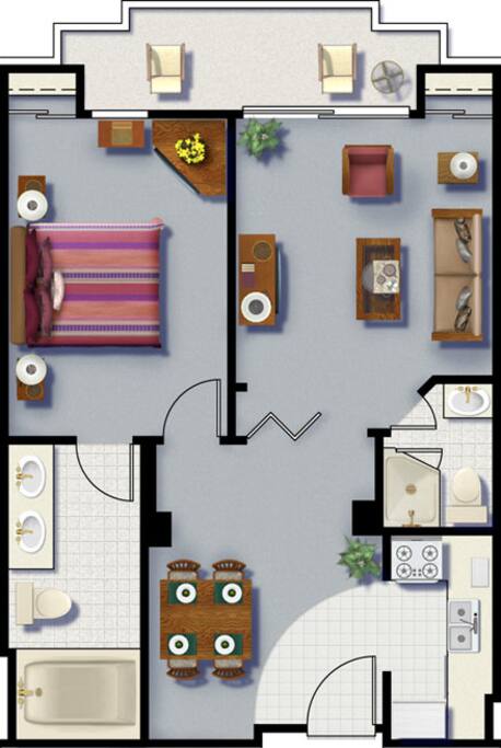 Floor plan for 1 bedroom condo