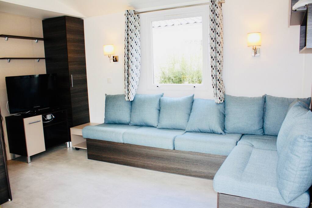 Salon avec TV, canapé 8p (dont canapé lit)