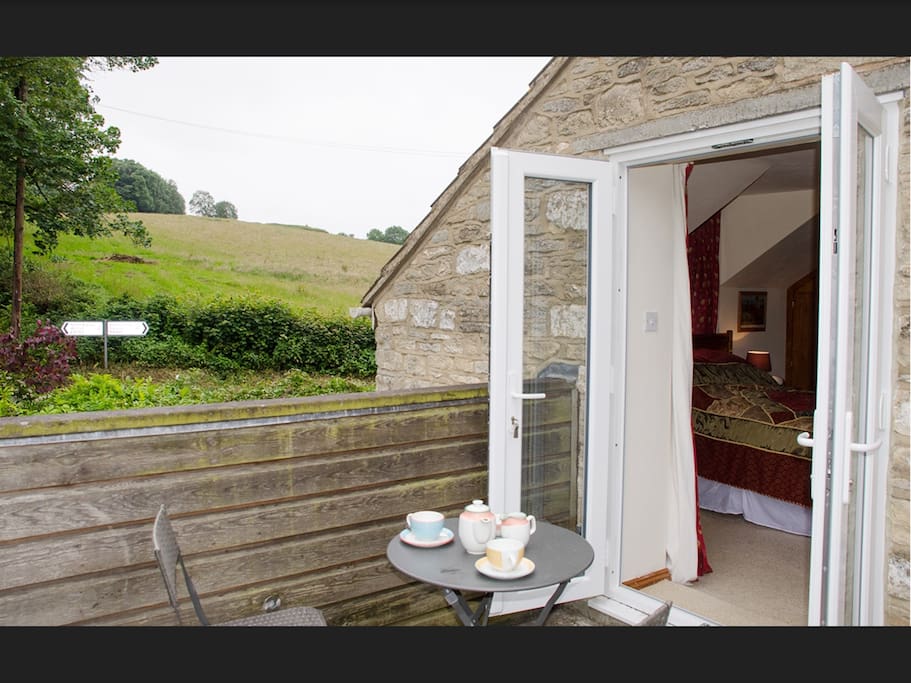 Balcony into bedroom - View of where the Cotswold Way crosses the B4060