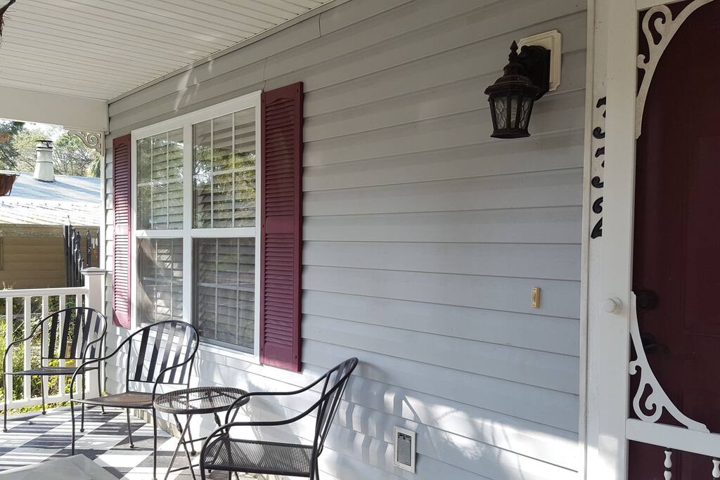 Covered porch where you can enjoy the weather or smoke cigarettes (outside only!).