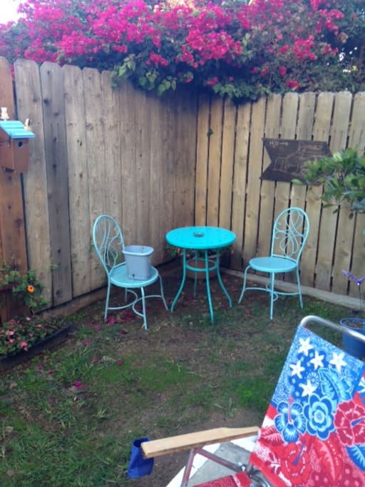 bistro table in backyard