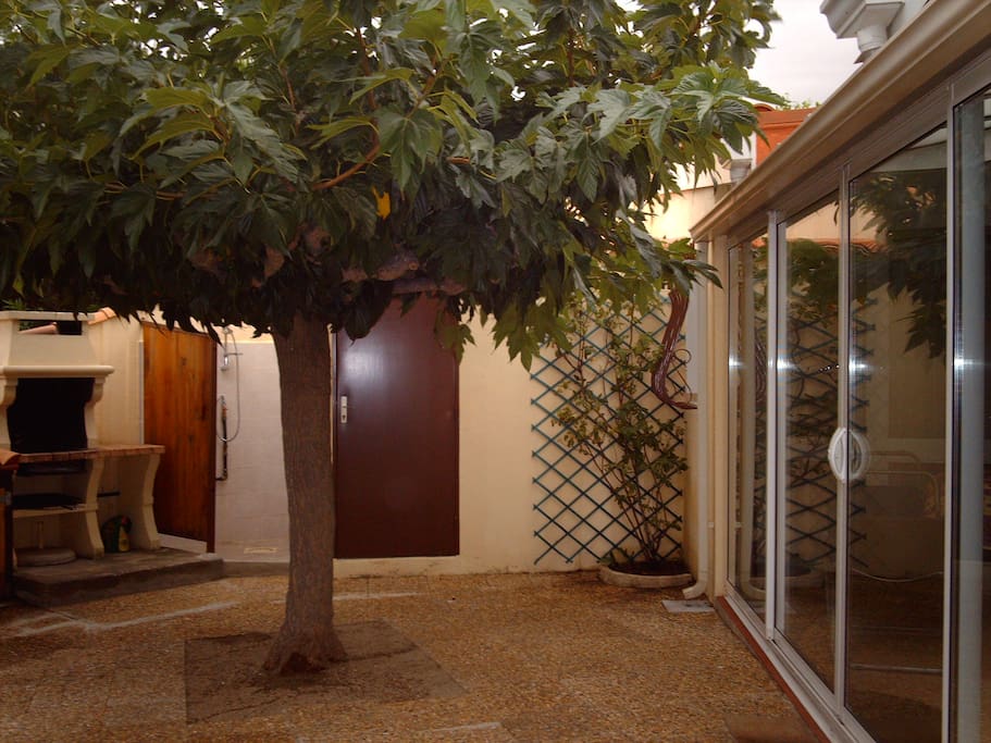 Cour intérieure - vue coté D avec barbecue + douche extérieure N°1