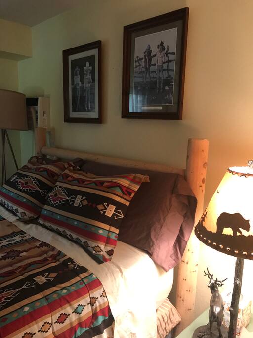 Queen size Lodgepole bed with memory foam mattress
