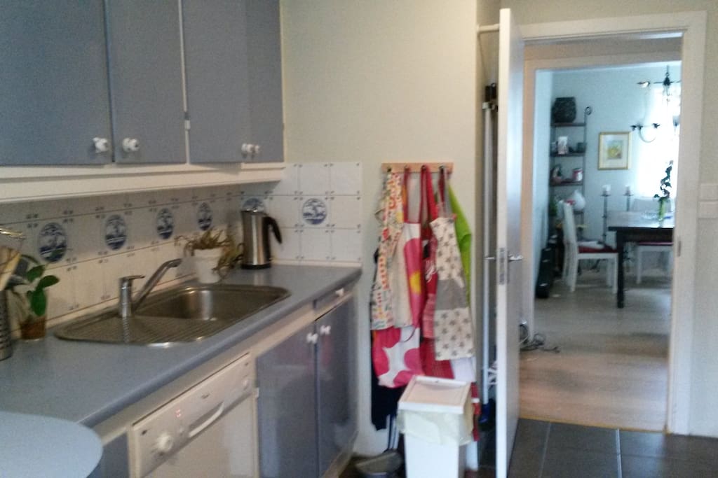 The kitchen is quite spacious.