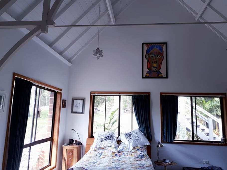 The large main bedroom has a queen size bed and there is plenty of space for a folding bed for extra guests.