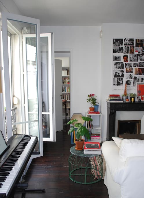 living room with view into study