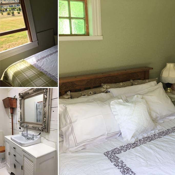 Our Ivan Charles Room, named after our wonderful builder. And a peek at our shared bathroom.